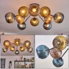 Koyoto Plafondlamp, Kogellampje 85 cm Blauw, Goud, Koperkleurig, 10-lichts