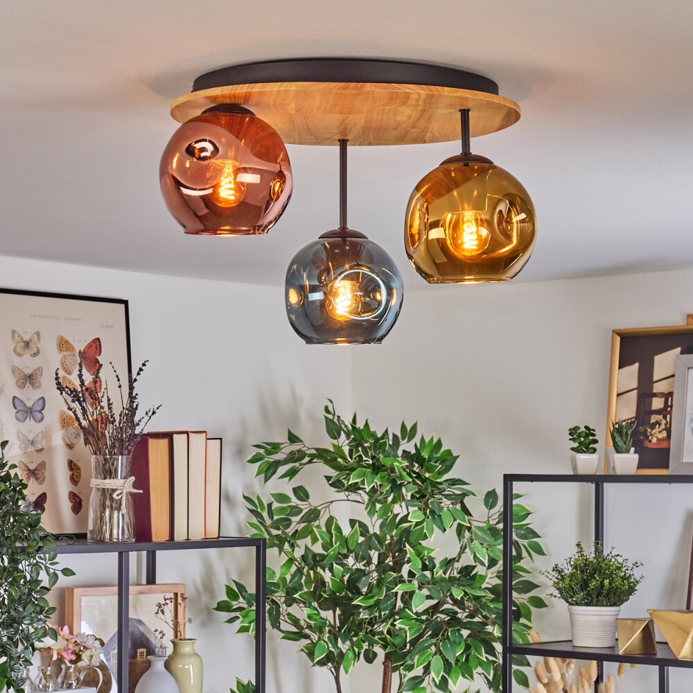 Ripoll Plafondlamp, Kogellampje Natuurlijke kleuren, Zwart, 3-lichts