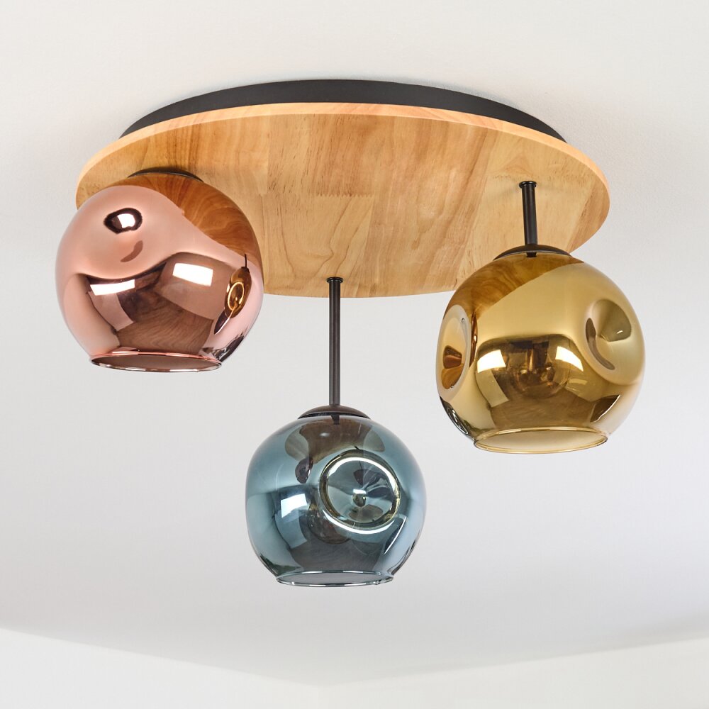 Ripoll Plafondlamp, Kogellampje Natuurlijke kleuren, Zwart, 3-lichts