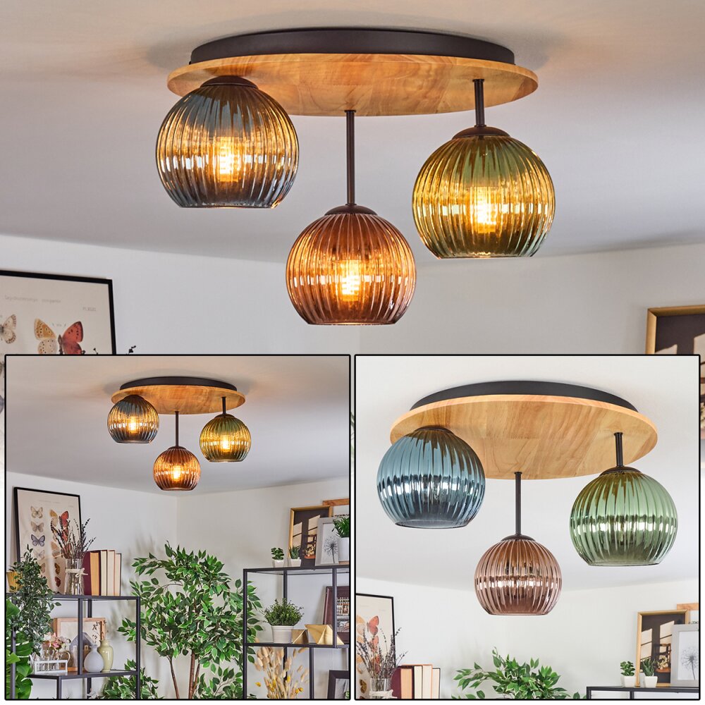 Koyoto Plafondlamp, Kogellampje Natuurlijke kleuren, Zwart, 3-lichts main product photo
