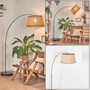 Ramila Staande lamp, Booglampen Nikkel mat, Zwart, 1-licht, Stoffen lampenkap