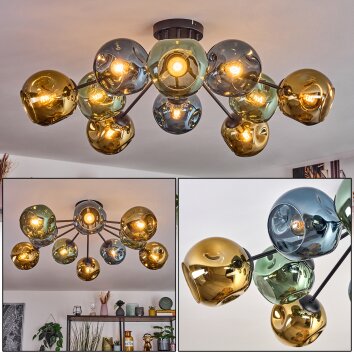 Ripoll Plafondlamp, Kogellampje Blauw, Goud, Groen, 10-lichts
