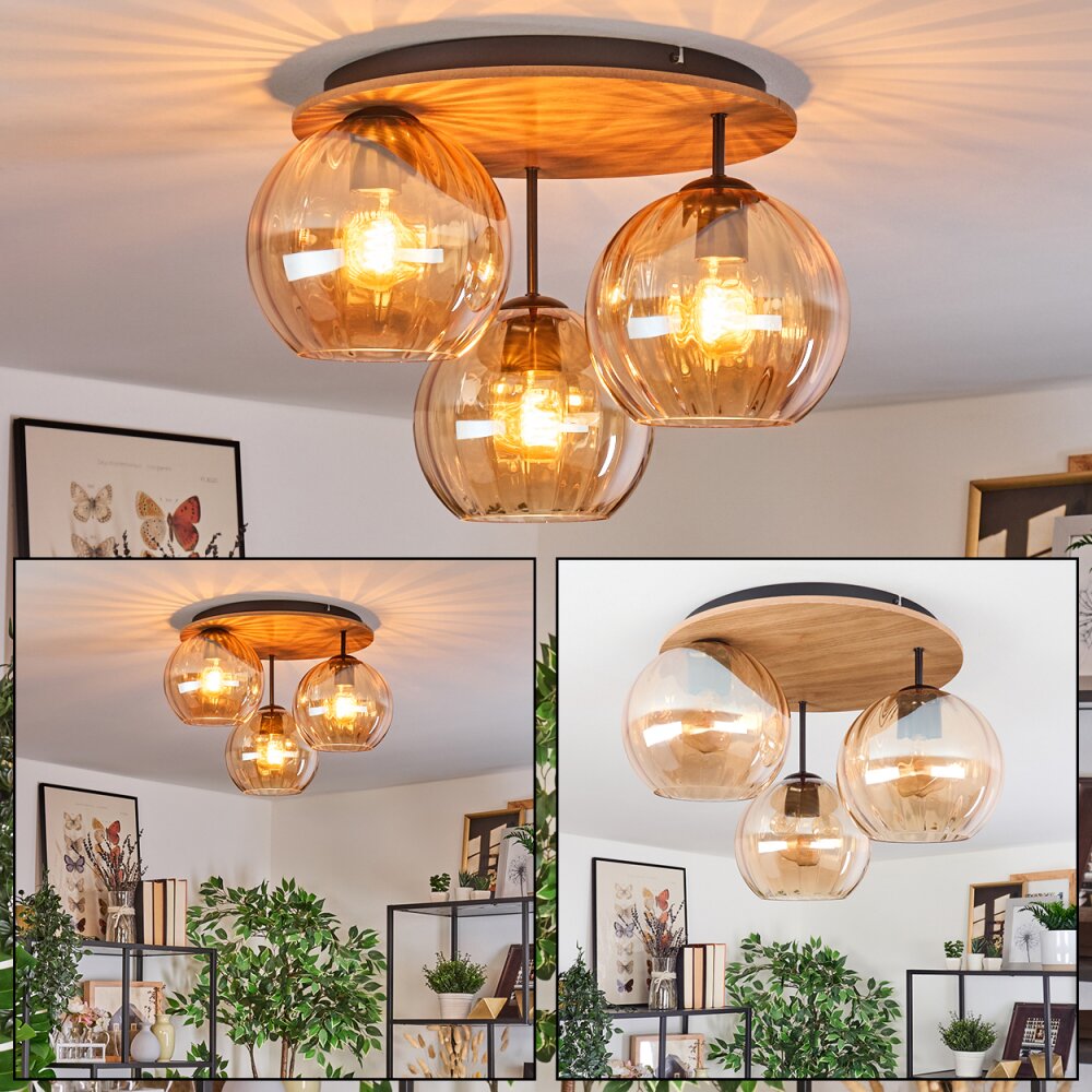 Koyoto Plafondlamp, Kogellampje Natuurlijke kleuren, Zwart, 3-lichts main product photo