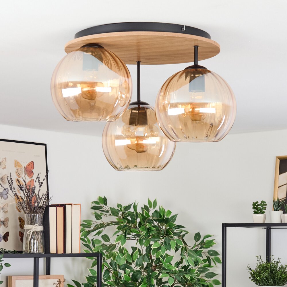 Koyoto Plafondlamp, Kogellampje Natuurlijke kleuren, Zwart, 3-lichts