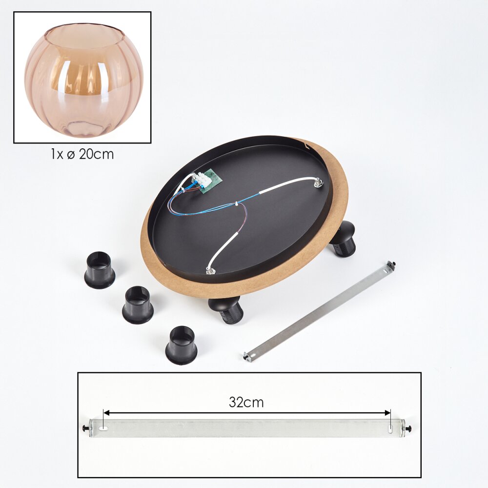 Koyoto Plafondlamp, Kogellampje Natuurlijke kleuren, Zwart, 3-lichts
