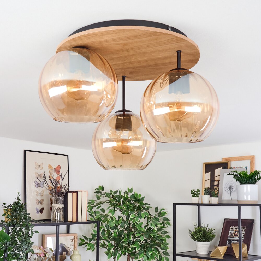 Koyoto Plafondlamp, Kogellampje Natuurlijke kleuren, Zwart, 3-lichts