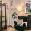 Soungou Staande lamp, Booglampen Messing, Zwart, 1-licht, Stoffen lampenkap