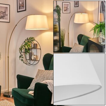 Bassagoda Staande lamp, Booglampen Messing, Zwart, 1-licht, Stoffen lampenkap