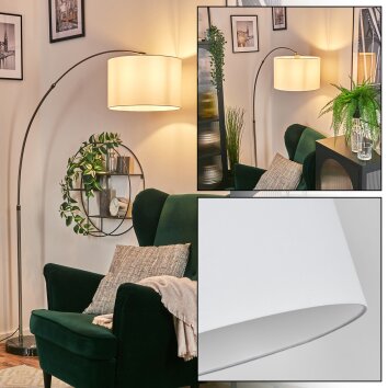 Soungou Staande lamp, Booglampen Nikkel mat, Zwart, 1-licht, Stoffen kap