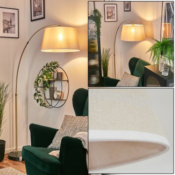 Bassagoda Staande lamp, Booglampen Messing, Zwart, 1-licht, Stoffen lampenkap