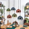 Koyoto Hanglamp, Kogellampje, Hanglamp Blauw, Groen, Duidelijk, Koperkleurig, 6-lichts