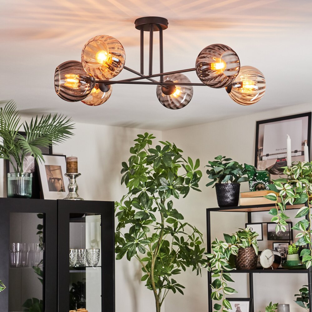 Koyoto Plafondlamp, Kogellampje 78 cm Amber, Rookkleurig, 6-lichts