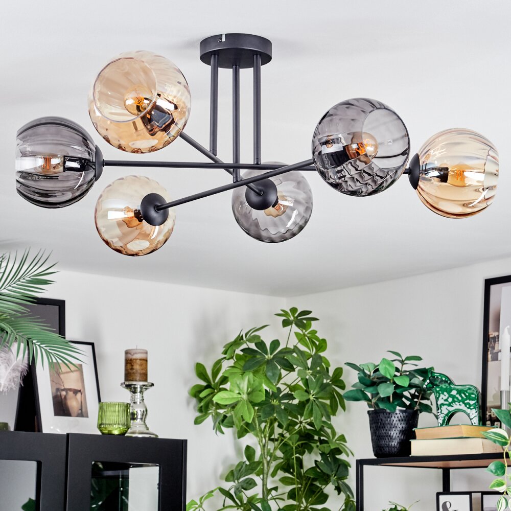 Koyoto Plafondlamp, Kogellampje 78 cm Amber, Rookkleurig, 6-lichts