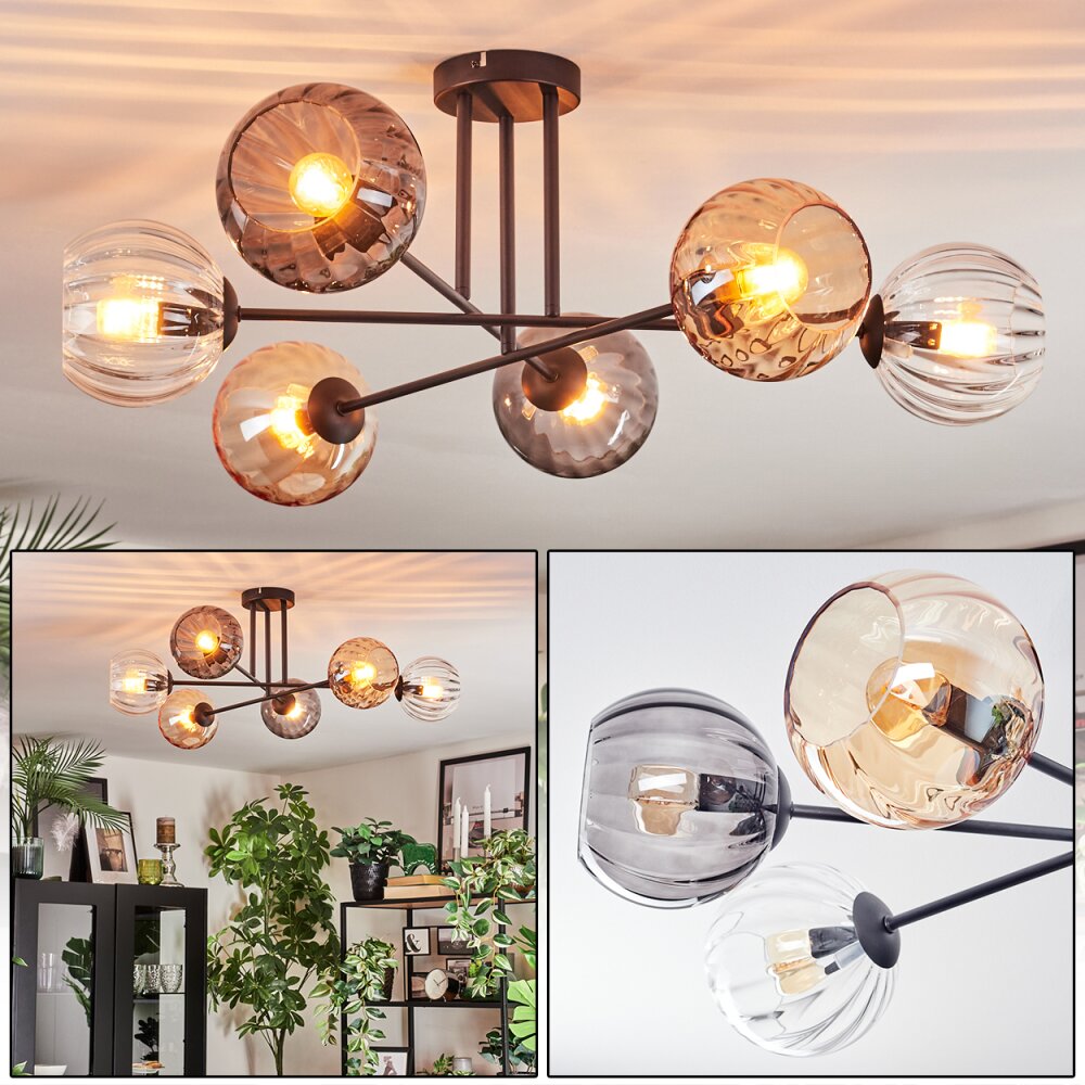 Koyoto Plafondlamp, Kogellampje 78 cm Amber, Duidelijk, Rookkleurig, 6-lichts main product photo
