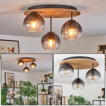 Koyoto Plafondlamp, Kogellampje Natuurlijke kleuren, Zwart, 3-lichts
