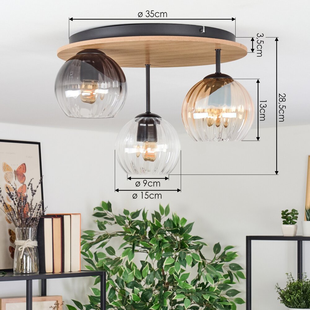 Koyoto Plafondlamp, Kogellampje Natuurlijke kleuren, Zwart, 3-lichts