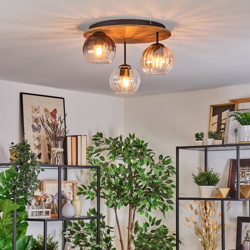 Koyoto Plafondlamp, Kogellampje Natuurlijke kleuren, Zwart, 3-lichts