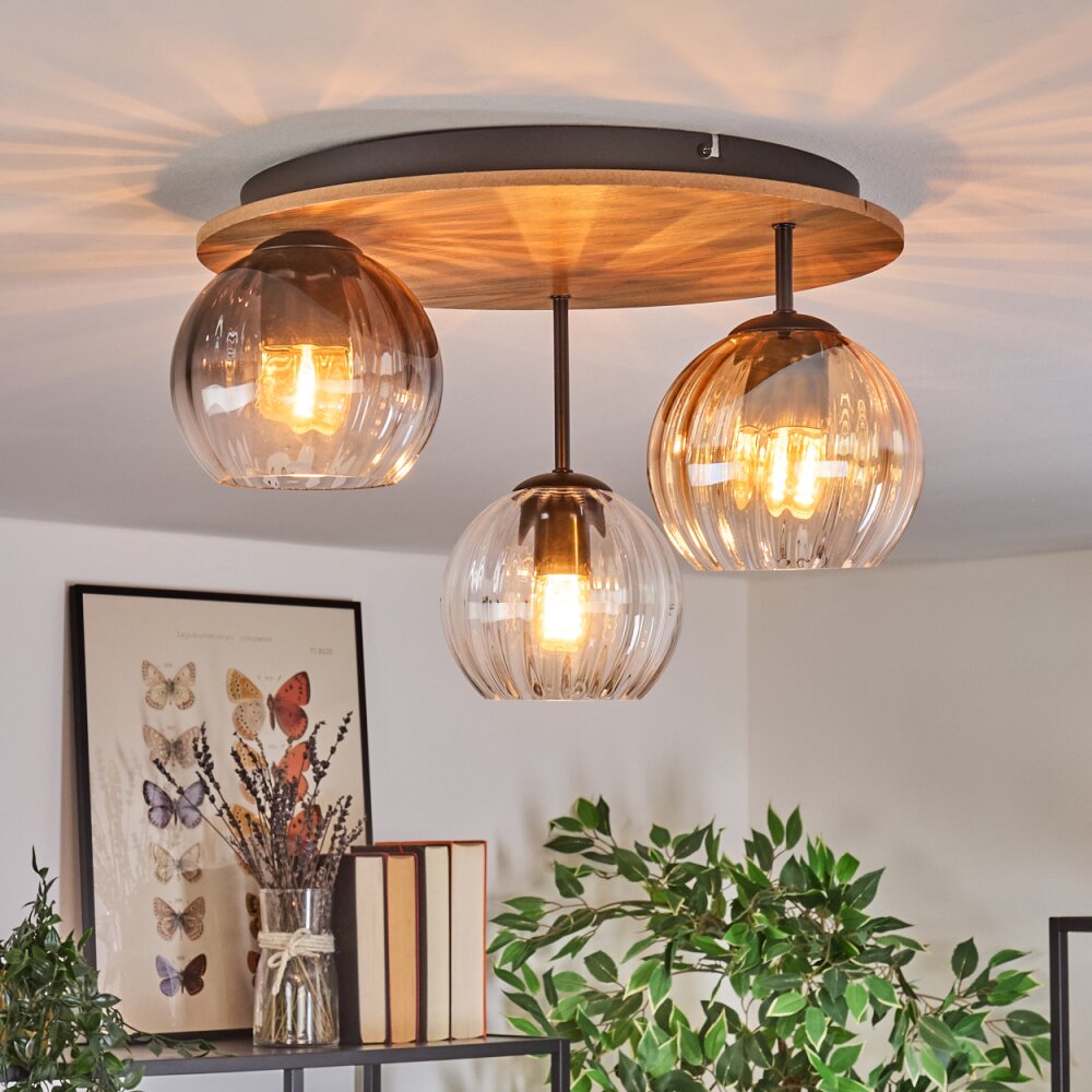 Koyoto Plafondlamp, Kogellampje Natuurlijke kleuren, Zwart, 3-lichts
