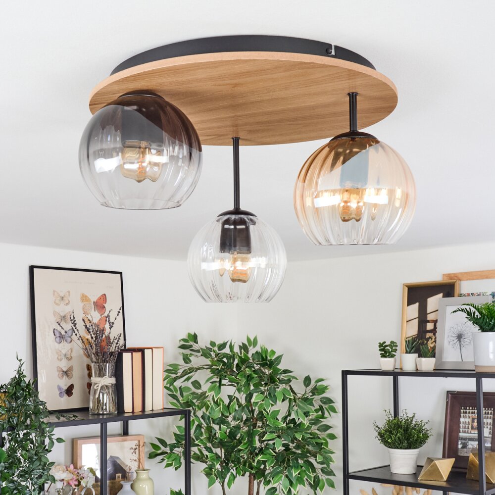 Koyoto Plafondlamp, Kogellampje Natuurlijke kleuren, Zwart, 3-lichts