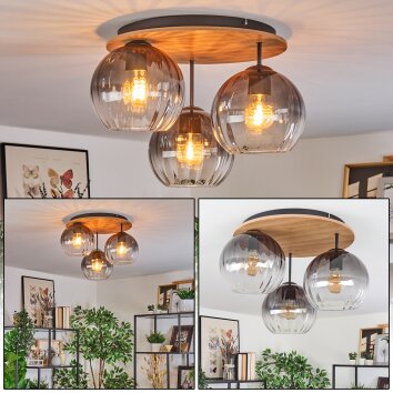 Koyoto Plafondlamp, Kogellampje Natuurlijke kleuren, Zwart, 3-lichts