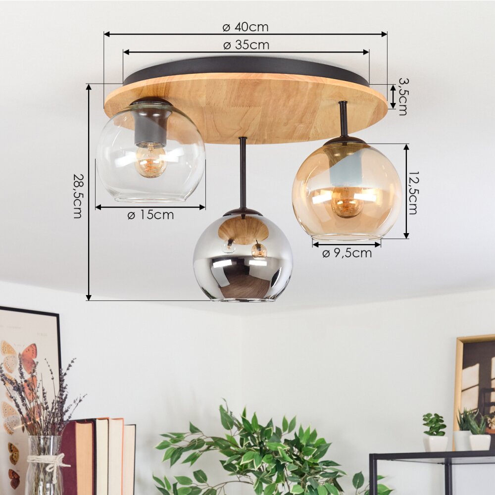 Koyoto Plafondlamp, Kogellampje 40 cm Natuurlijke kleuren, Zwart, 3-lichts