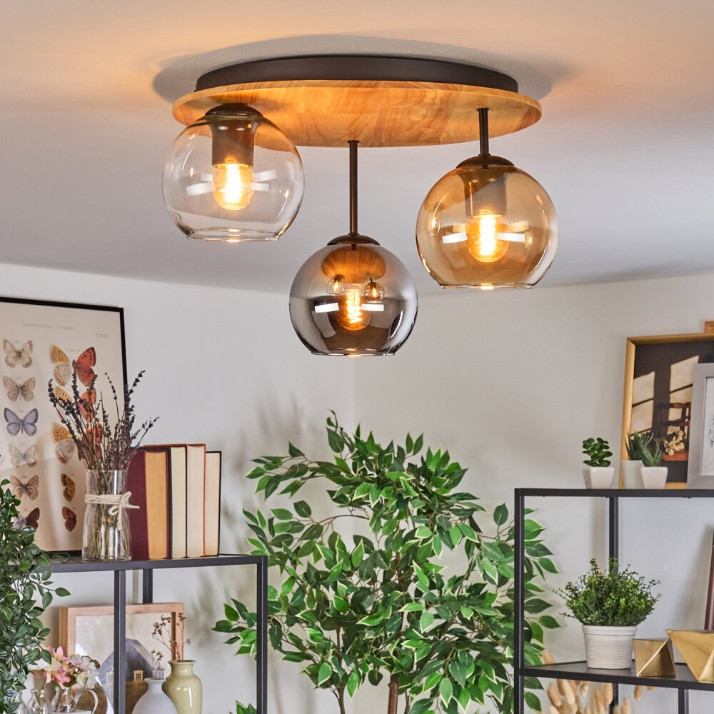 Koyoto Plafondlamp, Kogellampje 40 cm Natuurlijke kleuren, Zwart, 3-lichts