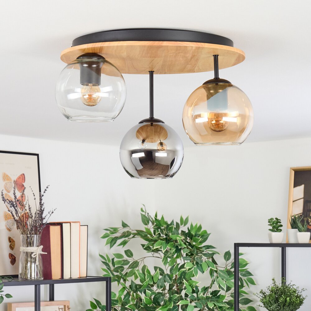 Koyoto Plafondlamp, Kogellampje 40 cm Natuurlijke kleuren, Zwart, 3-lichts