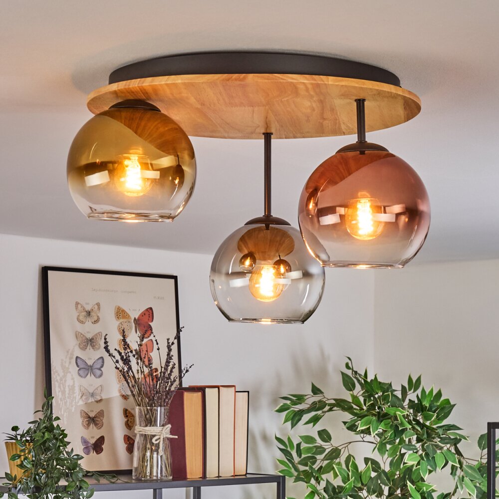 Koyoto Plafondlamp, Kogellampje 50 cm Natuurlijke kleuren, Zwart, 3-lichts
