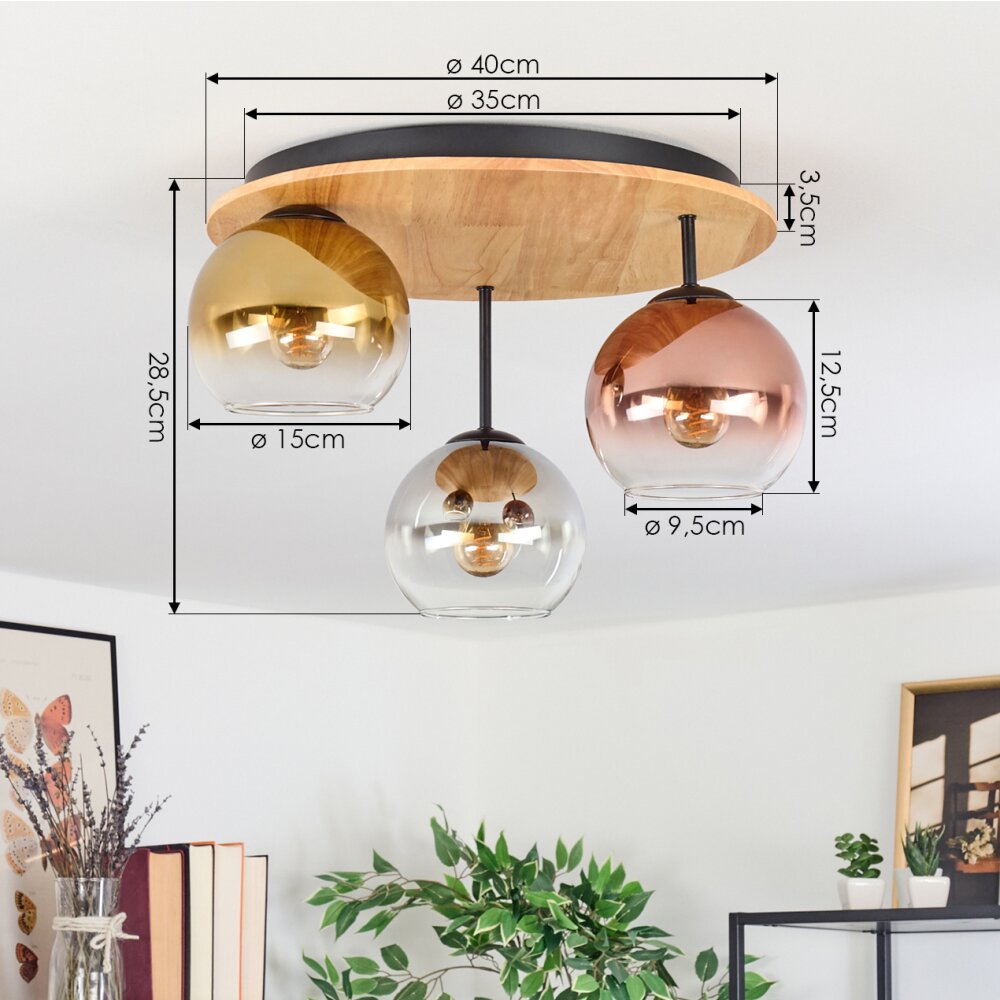Koyoto Plafondlamp, Kogellampje 50 cm Natuurlijke kleuren, Zwart, 3-lichts