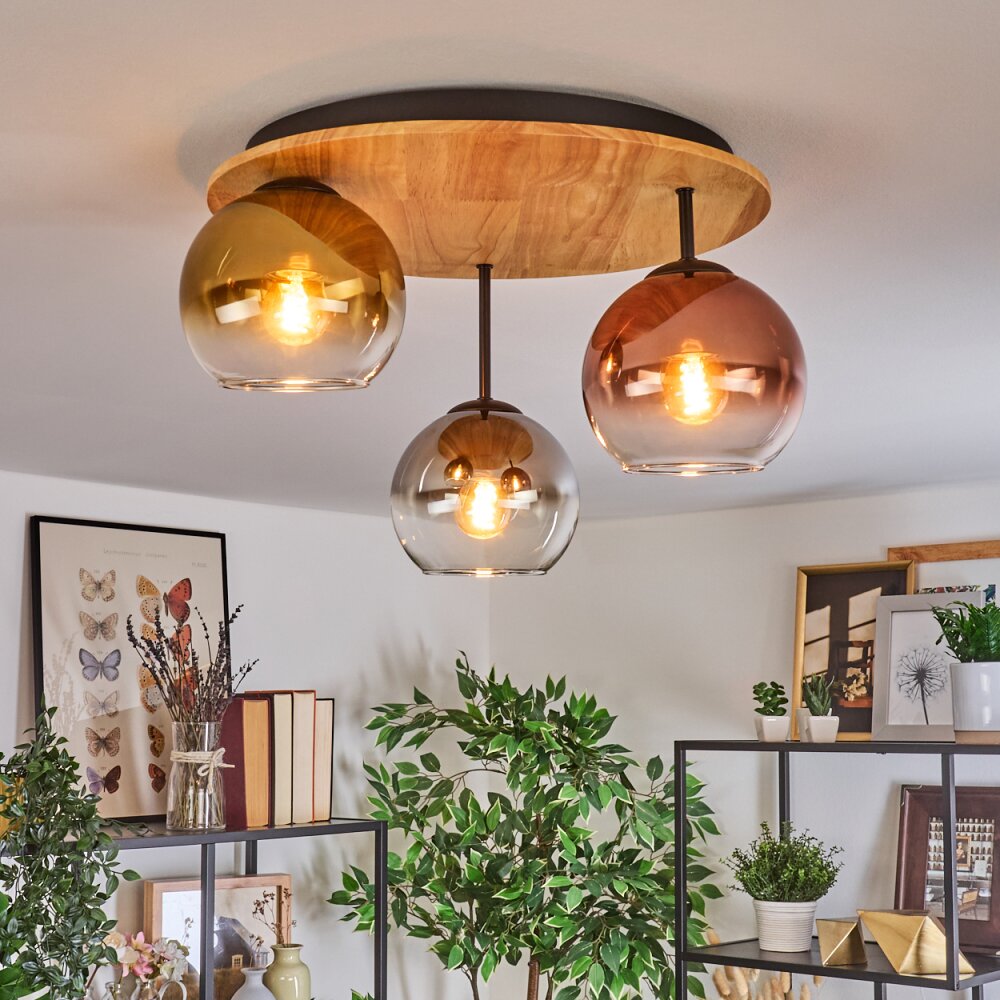 Koyoto Plafondlamp, Kogellampje 50 cm Natuurlijke kleuren, Zwart, 3-lichts