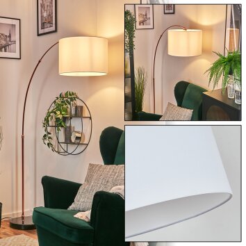 Bassagoda Staande lamp, Booglampen Koperkleurig, Zwart, 1-licht, Stoffen kap