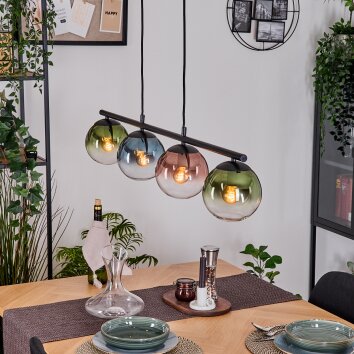 Gastor Hanglamp, Kogellampje, Hanglamp Blauw, Groen, Duidelijk, Koperkleurig, 4-lichts