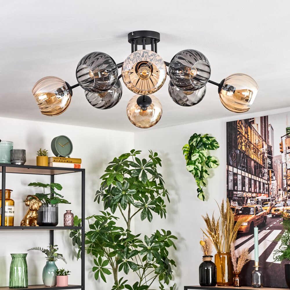Koyoto Plafondlamp, Kogellampje 85 cm Amber, Rookkleurig, 8-lichts