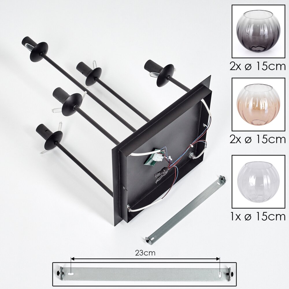 Koyoto Plafondlamp, Kogellampje Amber, Duidelijk, Rookkleurig, 5-lichts