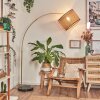 Ramila Staande lamp, Booglampen Messing, Zwart, 1-licht, Stoffen lampenkap