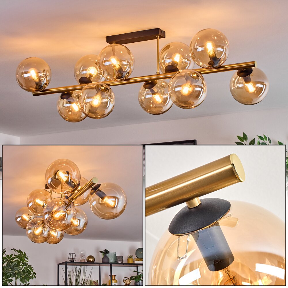 Gastor Plafondlamp, Kogellampje Goud, Zwart, 10-lichts main product photo