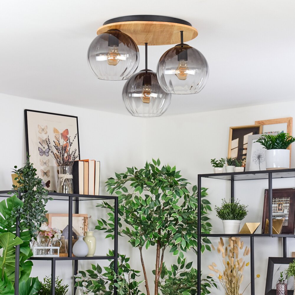 Koyoto Plafondlamp, Kogellampje 40 cm Natuurlijke kleuren, Zwart, 3-lichts
