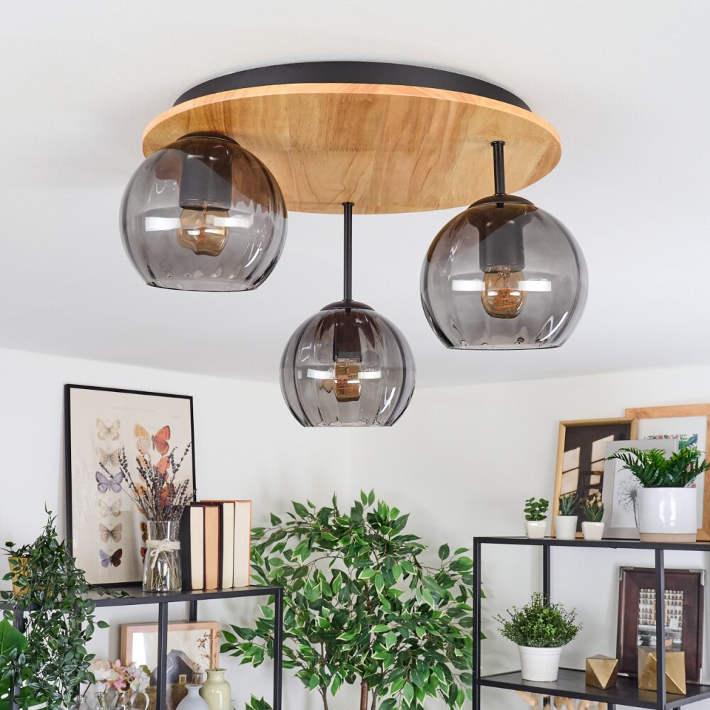 Koyoto Plafondlamp, Kogellampje Natuurlijke kleuren, Zwart, 3-lichts