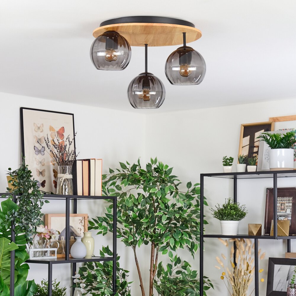 Koyoto Plafondlamp, Kogellampje Natuurlijke kleuren, Zwart, 3-lichts