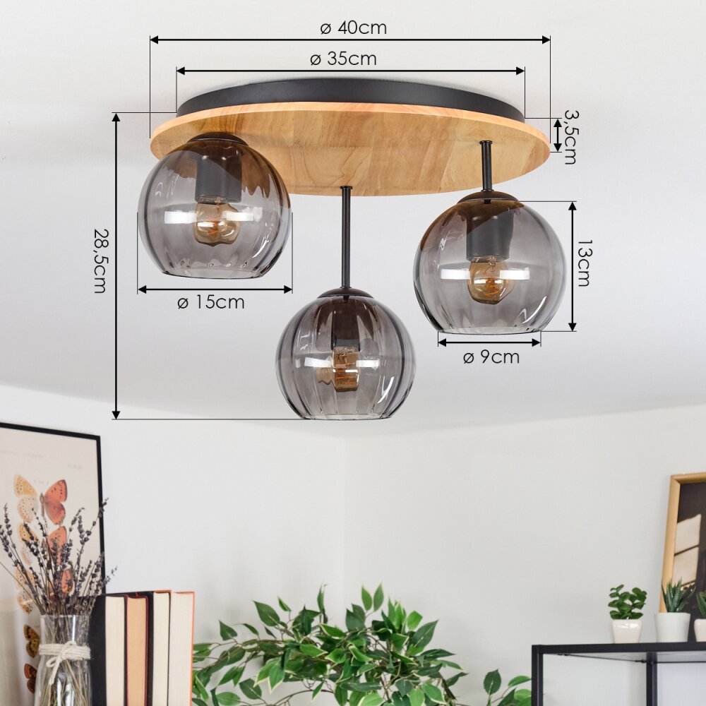 Koyoto Plafondlamp, Kogellampje Natuurlijke kleuren, Zwart, 3-lichts