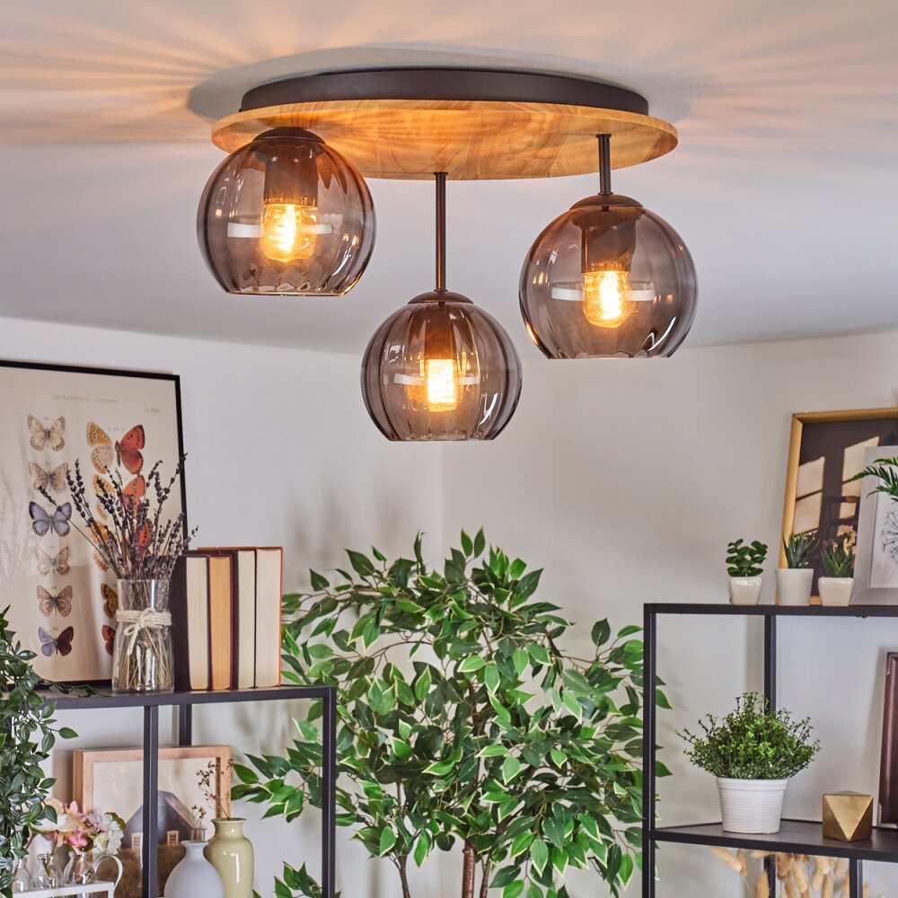 Koyoto Plafondlamp, Kogellampje Natuurlijke kleuren, Zwart, 3-lichts