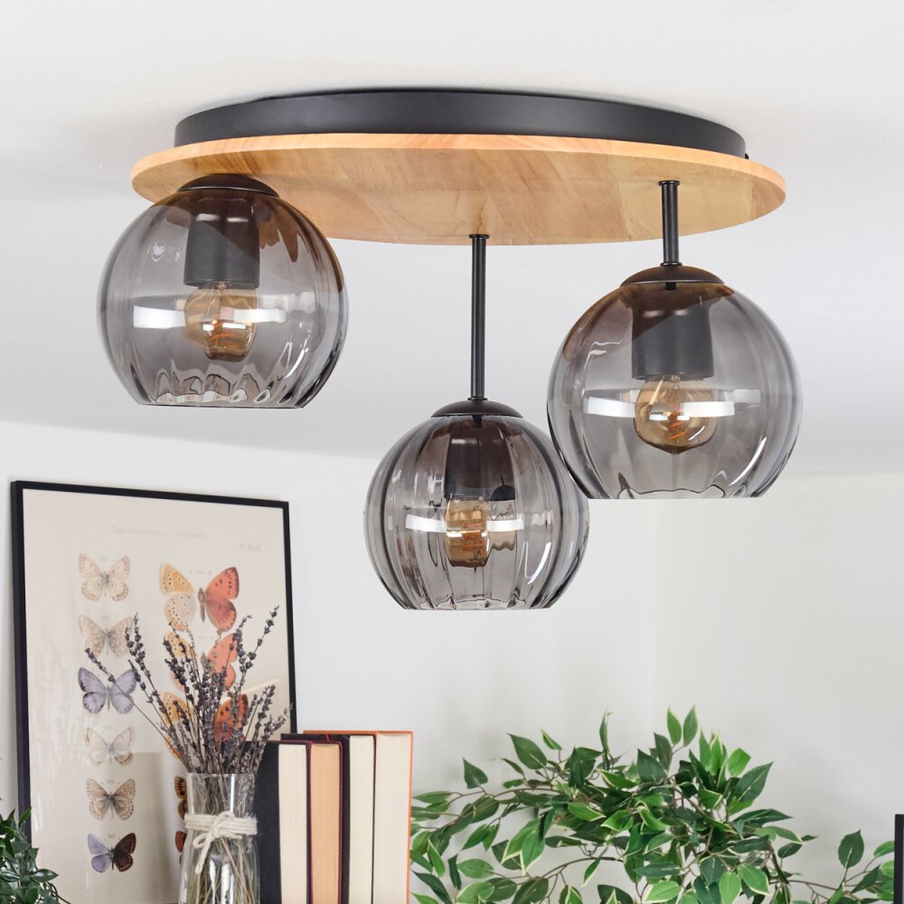 Koyoto Plafondlamp, Kogellampje Natuurlijke kleuren, Zwart, 3-lichts