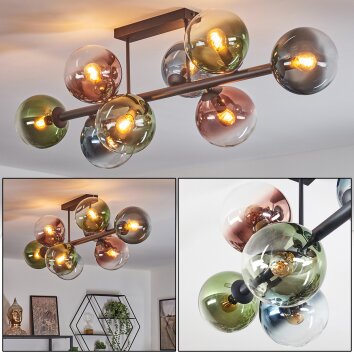 Gastor Plafondlamp, Kogellampje Blauw, Groen, Duidelijk, Koperkleurig, 8-lichts Gastor Plafondlamp, Kogellampje Blauw, Groen, Duidelijk, Koperkleurig, 8-lichts