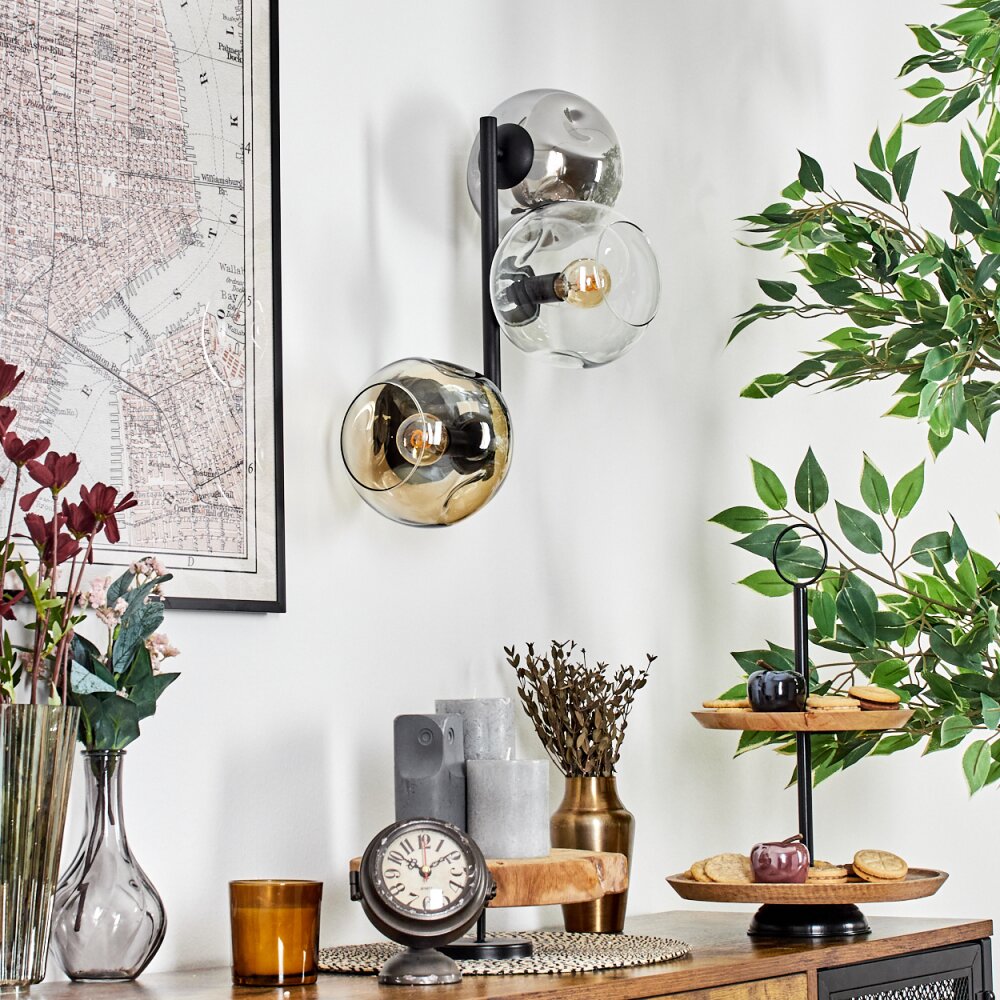 Ripoll Kogellampje, Wandlamp Amber, Duidelijk, Rookkleurig, 3-lichts