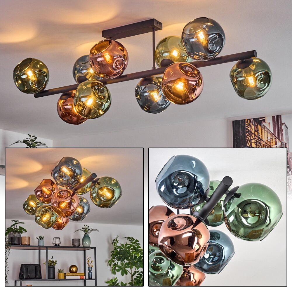 Ripoll Plafondlamp, Kogellampje Blauw, Groen, Koperkleurig, 10-lichts main product photo