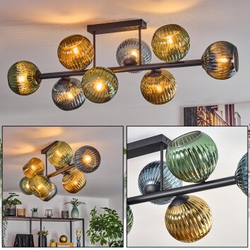 Koyoto Plafondlamp, Kogellampje Blauw, Goud, Groen, 8-lichts
