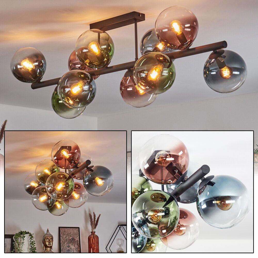 Gastor Plafondlamp, Kogellampje Blauw, Groen, Duidelijk, Koperkleurig, 10-lichts main product photo