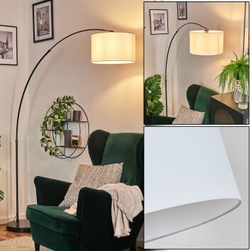 Bassagoda Staande lamp, Booglampen Chroom, Zwart, 1-licht, Stoffen lampenkap