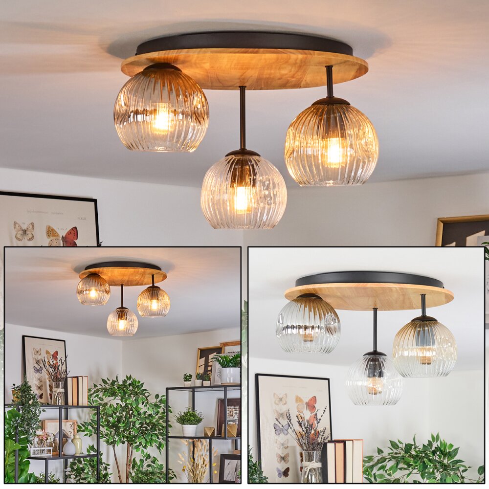Ripoll Plafondlamp, Kogellampje Natuurlijke kleuren, Zwart, 3-lichts main product photo