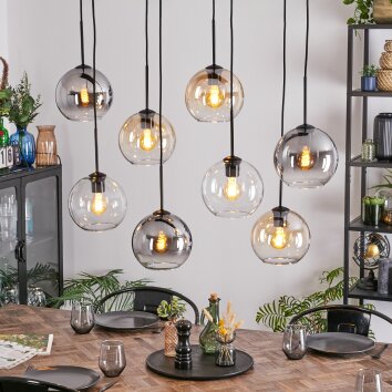 Koyoto Hanglamp, Kogellampje, Hanglamp Amber, Duidelijk, Rookkleurig, 8-lichts Koyoto Hanglamp, Kogellampje, Hanglamp Amber, Duidelijk, Rookkleurig, 8-lichts